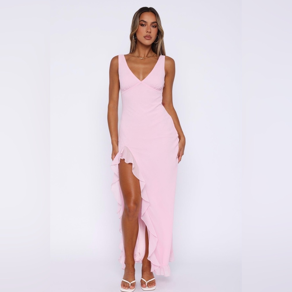 White Fox Boutique Pink Ruffle Maxi Dress